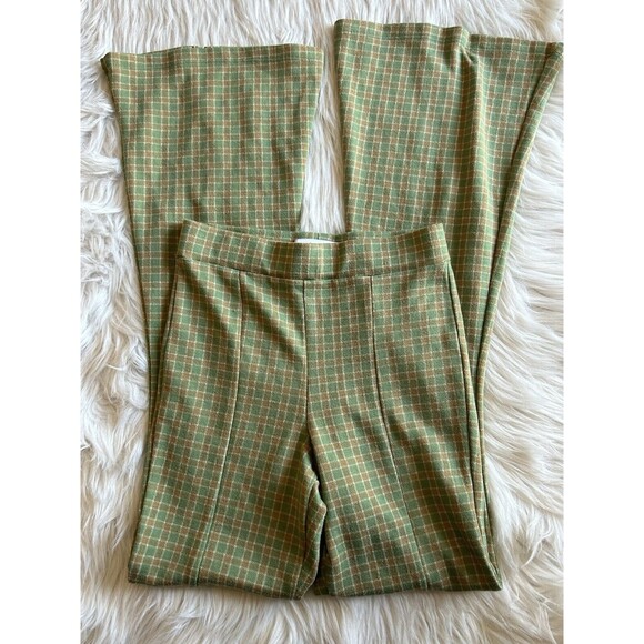 Urban Outfitters Size Small Green Plaid Flare Open Slit Leg Trousers NWOT - Picture 5 of 10